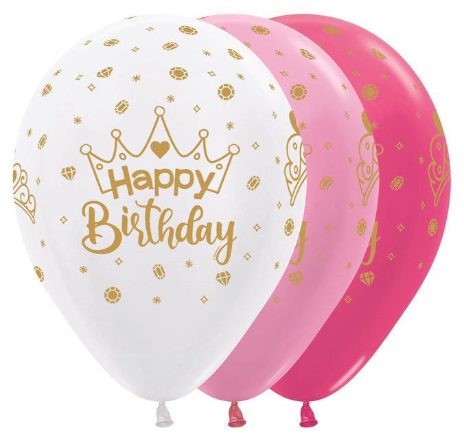 Ballonnen Happy Birthday Crown 30cm 25st