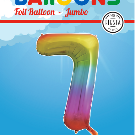 Folie Ballon Cijfer 7 Regenboog XL 86cm leeg