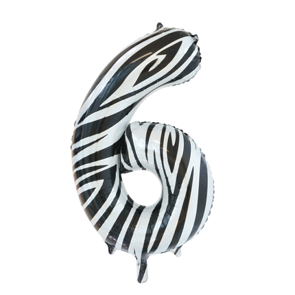 Folie Ballon Cijfer 6 Zebra XL 86cm leeg