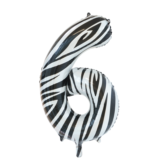 Folie Ballon Cijfer 6 Zebra XL 86cm leeg