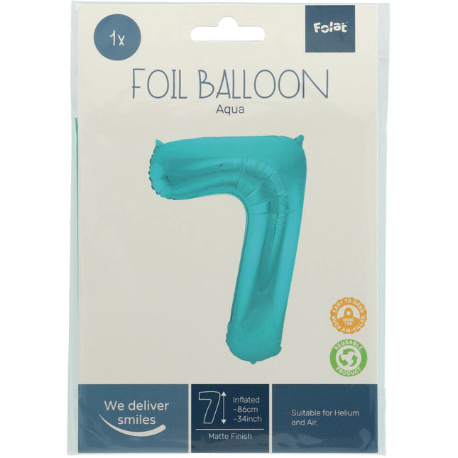 Folie Ballon Cijfer 7 Pastel Mintgroen XL 86cm leeg