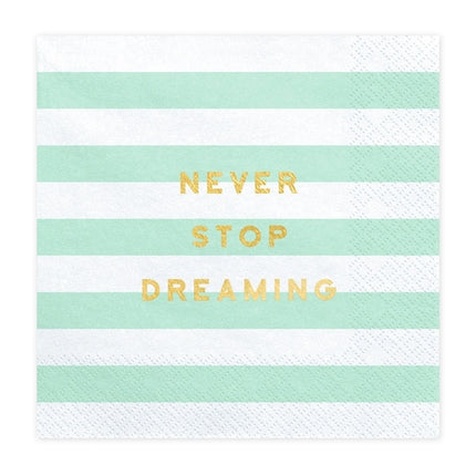 Mintgroene Servetten Never Stop Dreaming 33cm 20st