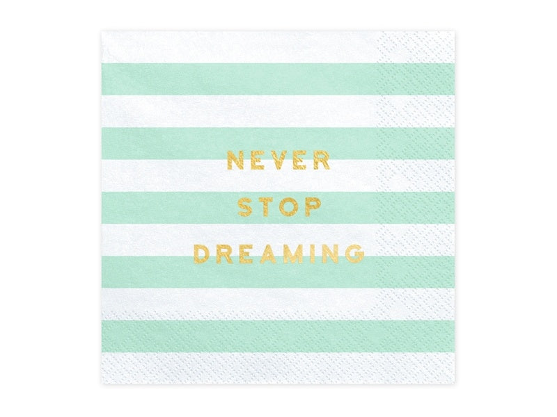 Mintgroene Servetten Never Stop Dreaming 33cm 20st