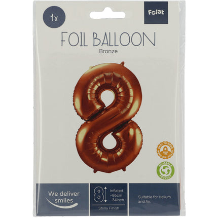 Folie Ballon Cijfer 8 Brons XL 86cm leeg