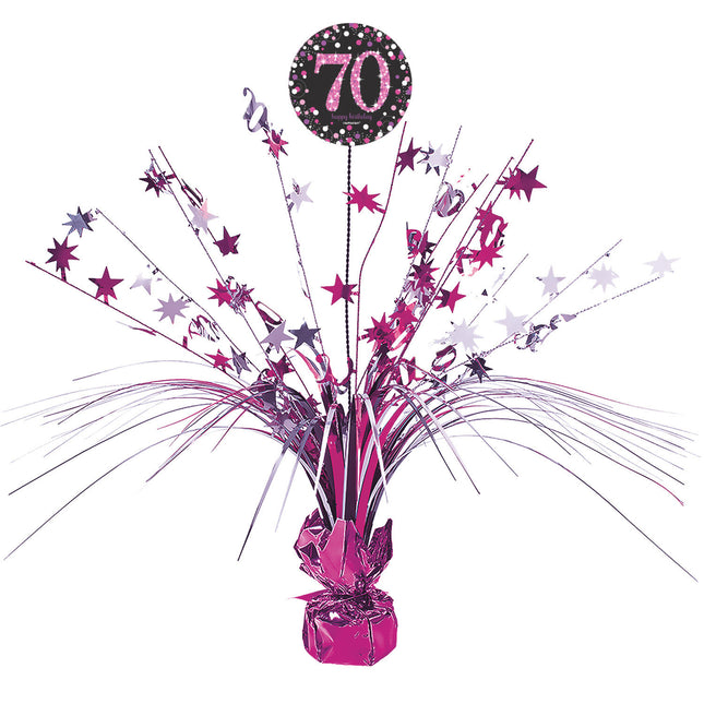 Tafeldecoratie 70 Jaar Happy Birthday Roze 33cm