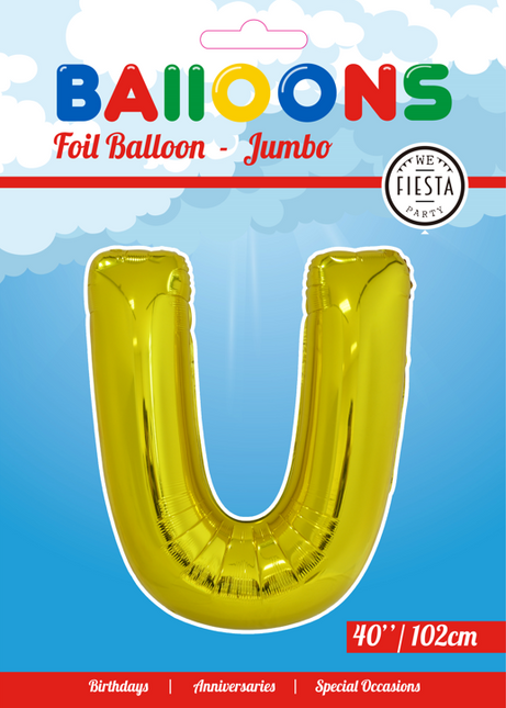 Folie Ballon Letter U Goud XL 102cm leeg