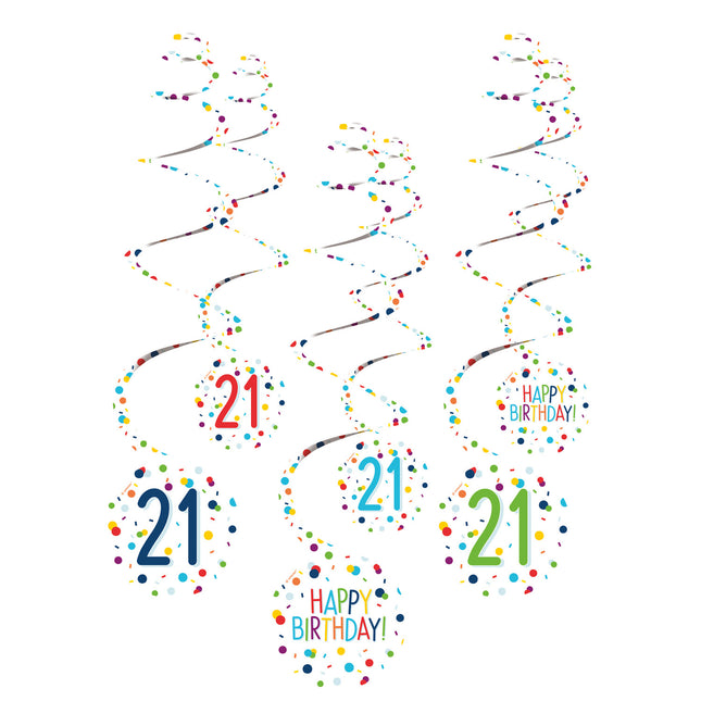 Hangdecoratie 21 Jaar Happy Birthday Confetti 61cm 6st