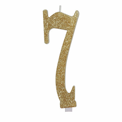 Gouden Kaars 7 Jaar Glitter 12,5cm