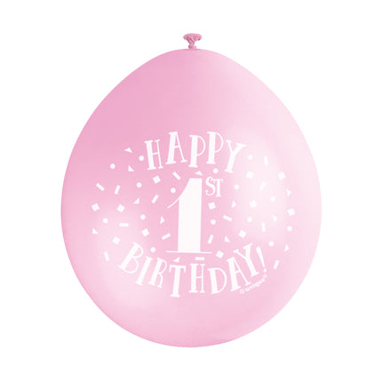 Ballonnen 1 Jaar Happy Birthday Roze 28cm 10st