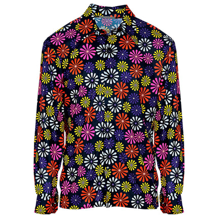 Disco 70S Blouse Paars Heren Bloemen