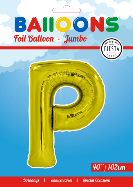 Folie Ballon Letter P Goud XL 102cm leeg