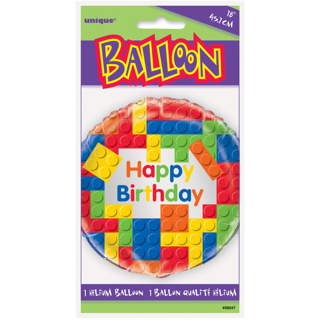 Helium Ballon Lego Happy Birthday 45cm leeg