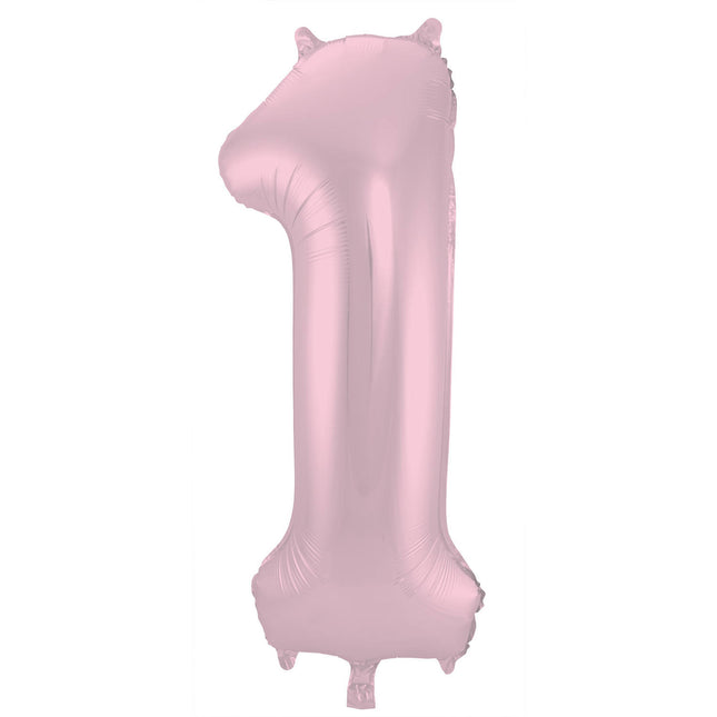 Folie Ballon Cijfer 1 Pastel Roze XL 86cm leeg