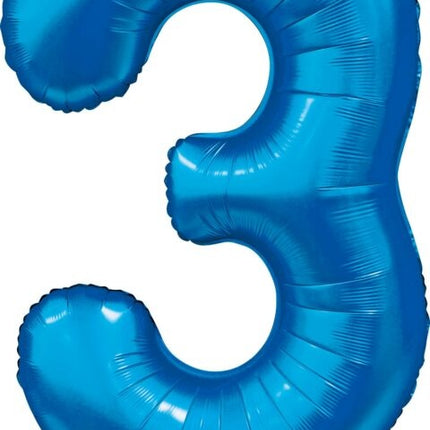 Blauwe Cijfer Ballon 3 Jaar Glans 86cm