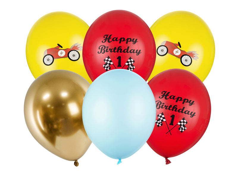 Ballonnen Happy Birthday Race Mix 30cm 6st