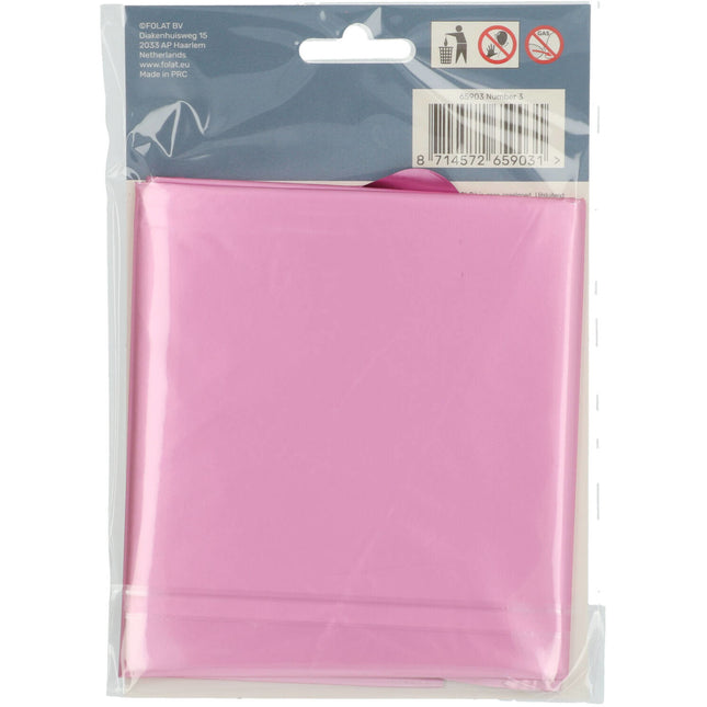 Folie Ballon Cijfer 3 Mat Roze XL 86cm leeg