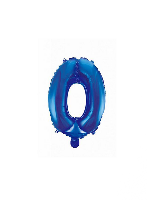 Folie Ballon Cijfer 0 Blauw 41cm met Rietje