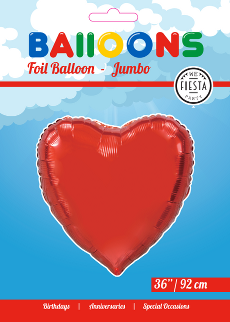 Helium Ballon Hart Rood XL Leeg 92cm