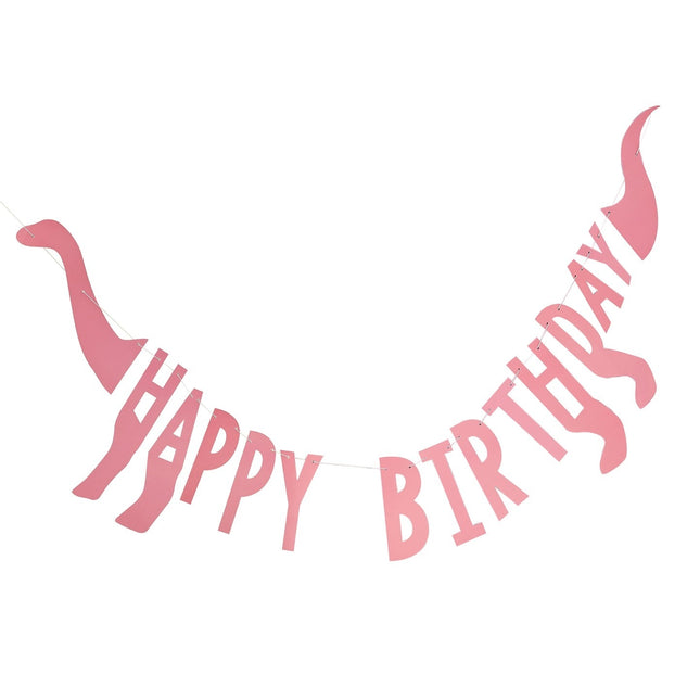 Roze Dino Slinger Happy Birthday 1,4m