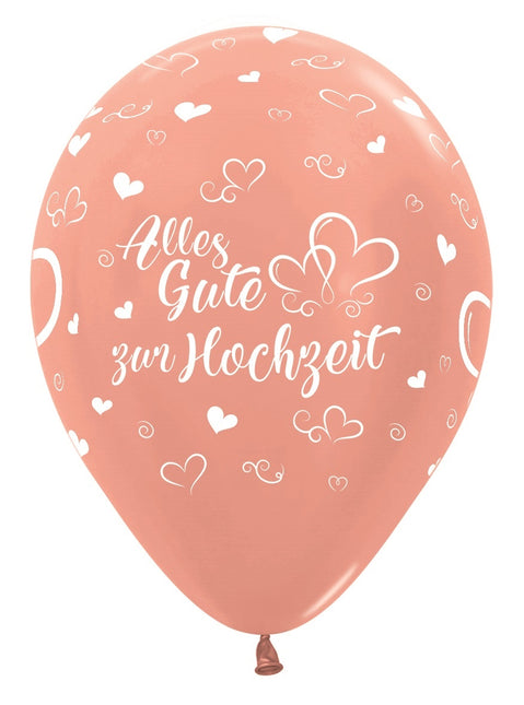 Ballonnen Alles Gute zur Hochzeit Hearts Metallic Rose Gold 30cm 25st