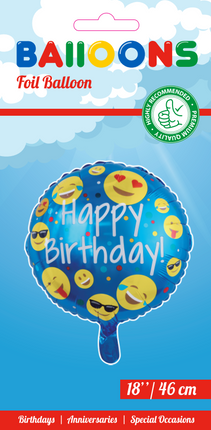 Helium Ballon Happy Birthday Emoji 45cm leeg