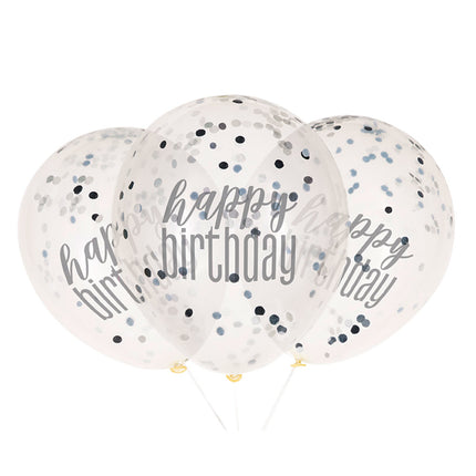 Happy Birthday Ballonnen Confetti Zwart 30cm 6st