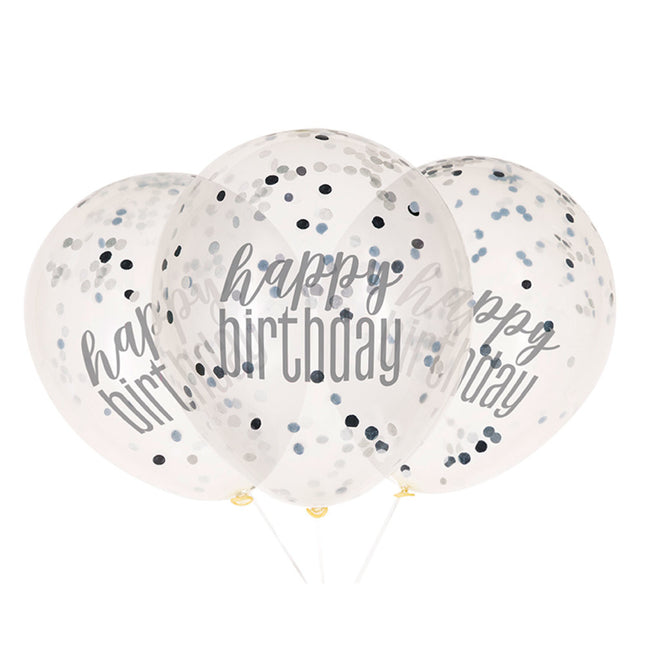 Verjaardag Ballonnen Happy Birthday Confetti Zwart 30cm 6st