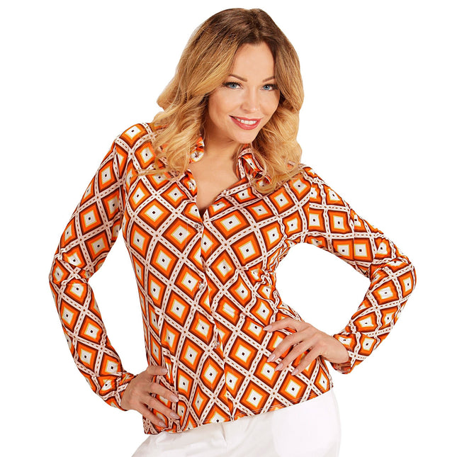 Disco 70S Blouse Oranje Dames Ruit