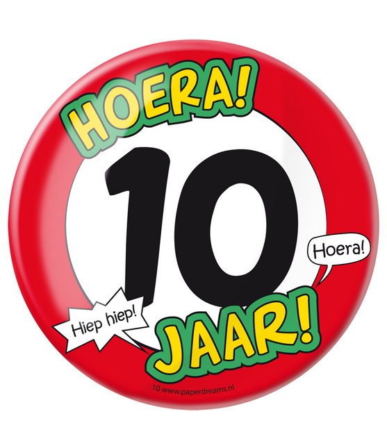 Button 10 Jaar Verkeersbord 10,2cm