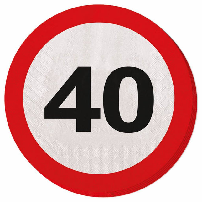 Servetten 40 Jaar Verkeersbord 33cm 20st