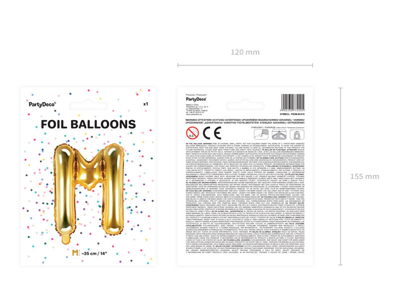 Folie Ballon Letter M Goud Leeg 35cm