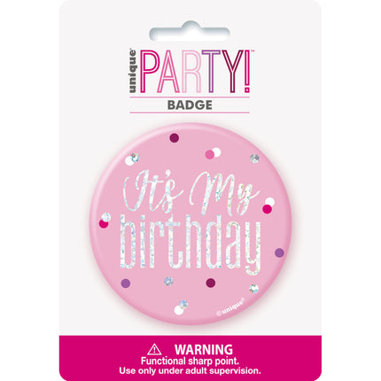 Button It's My Birthday Roze 7,6cm