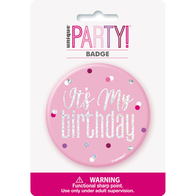 Button It's My Birthday Roze 7,6cm