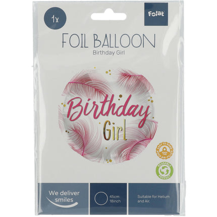 Helium Ballon Birthday Girl Veren Leeg 45cm