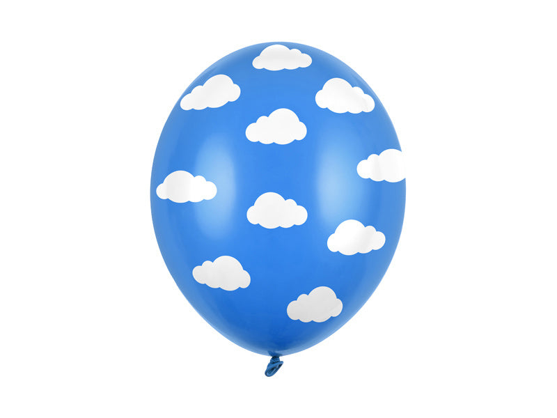 Blauwe Ballonnen Witte Wolken 30cm 6st