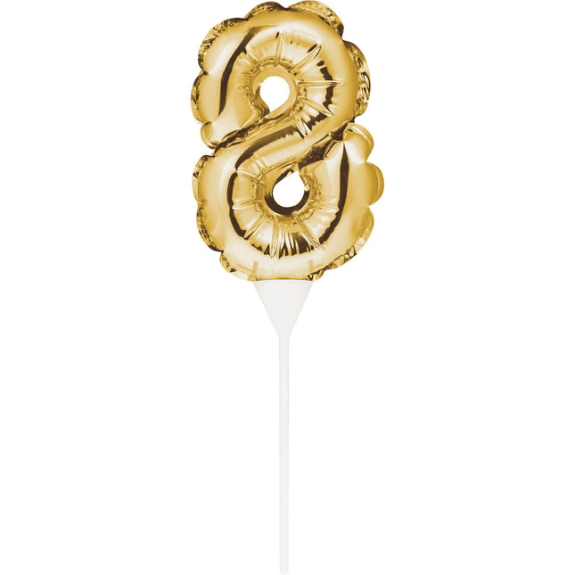 Gouden Taarttopper 8 Jaar Folie Ballon 13cm