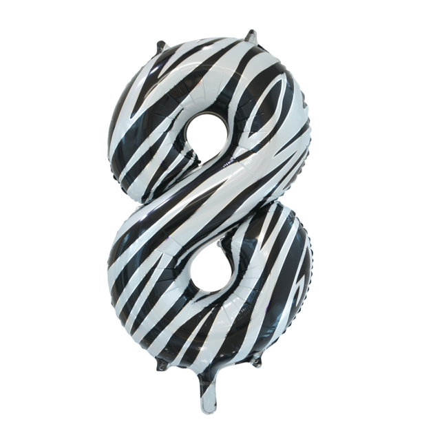 Folie Ballon Cijfer 8 Zebra XL 86cm leeg