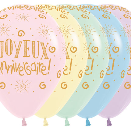 Ballonnen Joyeux Anniversaire Pastel Matte Mix 30cm 25st