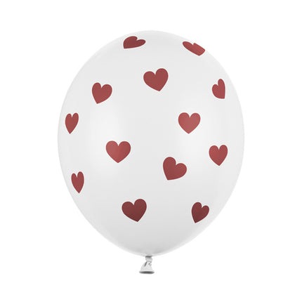 Witte Ballonnen Bordeauxrood Stippen 30cm 6st