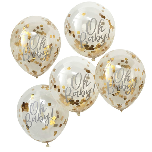 Gouden Confetti Ballonnen Oh Baby 30cm 5st