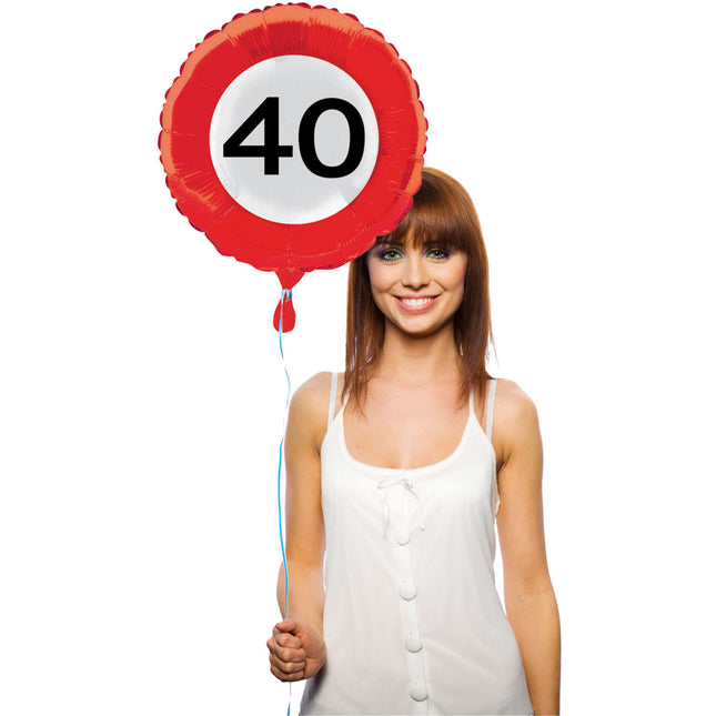 Helium Ballon 40 Jaar Verkeersbord 43cm leeg