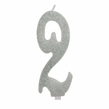 Zilveren Kaars 2 Jaar Glitter 12,5cm