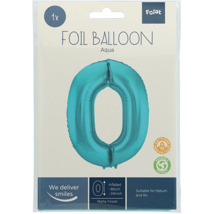 Folie Ballon Cijfer 0 Pastel Mintgroen XL 86cm leeg