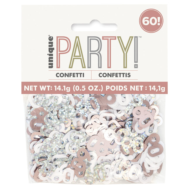 60 Jaar Confetti Zak Rose Goud 14gr