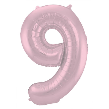 Folie Ballon Cijfer 9 Pastel Roze XL 86cm leeg