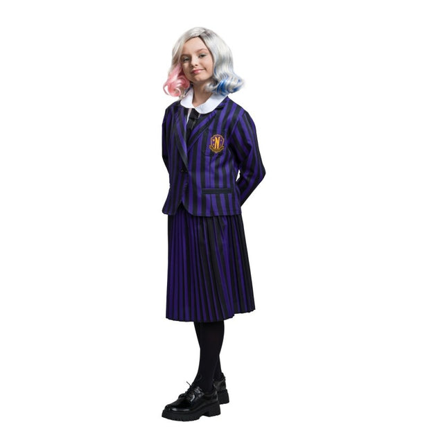 Kostuum Wednesday School Uniform Zwart/Paars Kind