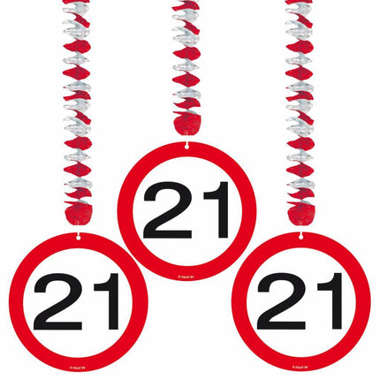 Hangdecoratie 21 Jaar Verkeersbord 75cm 3st