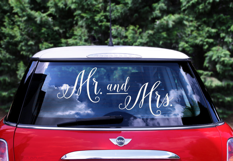 Autosticker Bruiloft Set Mr, and Mrs, 3st