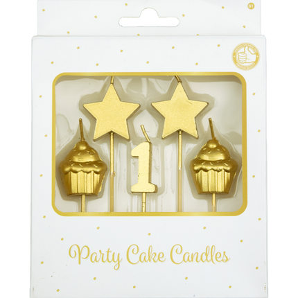 Kaarsjes 1 Jaar Cupcake Goud 17,5cm