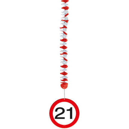 Hangdecoratie 21 Jaar Verkeersbord 75cm 3st